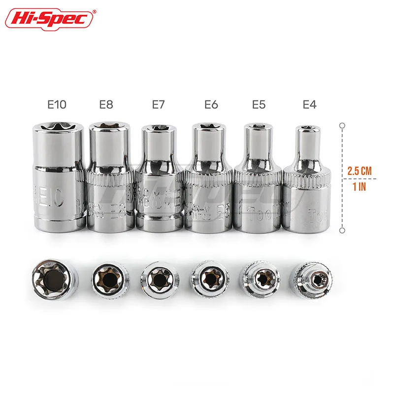 Hi Spec 6 шт. 1/4 E Star Torx Набор гнезд Hex Шестигранная розетка адаптер Универсальная