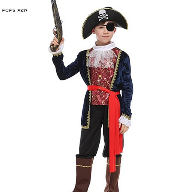 M-XL Boys Halloween Captain Costumes Movie Pirates of the Caribbean Cosplay Kids  Children Carnival Purim Masquerade Party Dress - AliExpress