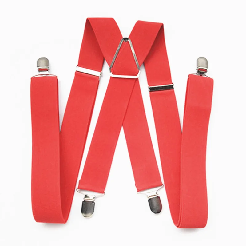 

BD054-L XL XXL Size Adult Suspender 3.5 cm Width 4 Clips on Women Brace Adjustable Elastic X Back Pants Suspender Men Red Color