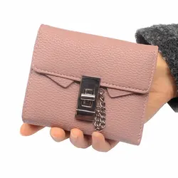 Модный Личи stria Pu кожаный женский кошелек однотонный короткий женский кошелек женский брендовый кошелек для женщин маленькая цепь