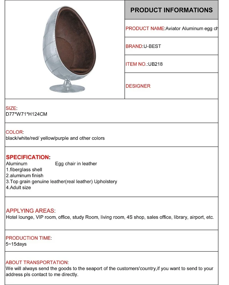 Aviator Aero Metal Swivel Egg Chair