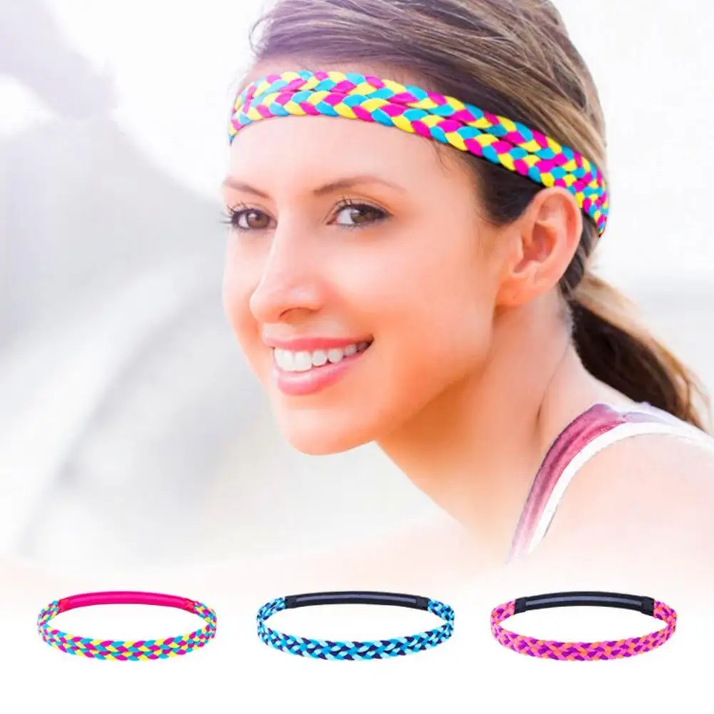 LumiParty 3 Pcs Women Outdoor Sports Fitness Braided Headband Non slip Elastic Stretch Absorbent
