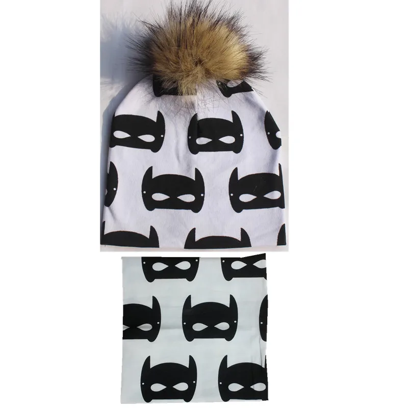 Г. Новые брендовые Детские вязаные шапки, комплект с утепленным воротником, с рисунком панды, Бэтмена, хлопковая детская шляпа, шарф, комплекты