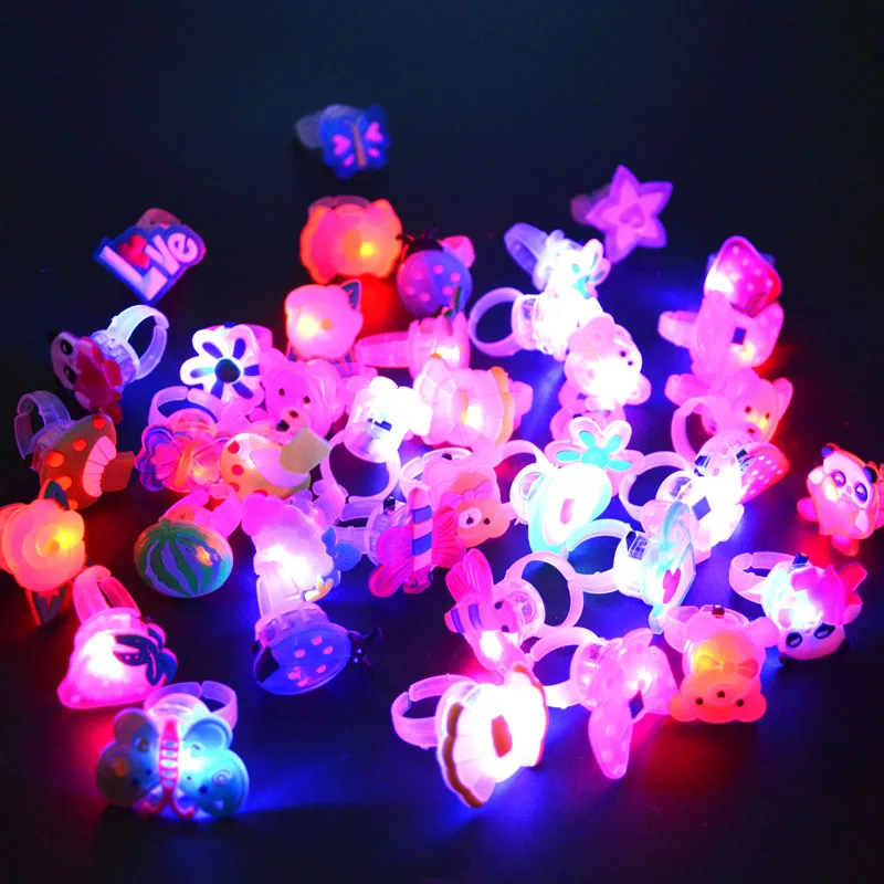 

50PC Cartoon LED Flashing Light Up Glowing Finger Ring Toys Christmas New Year Party Favor Gifts Toys for Children navidad