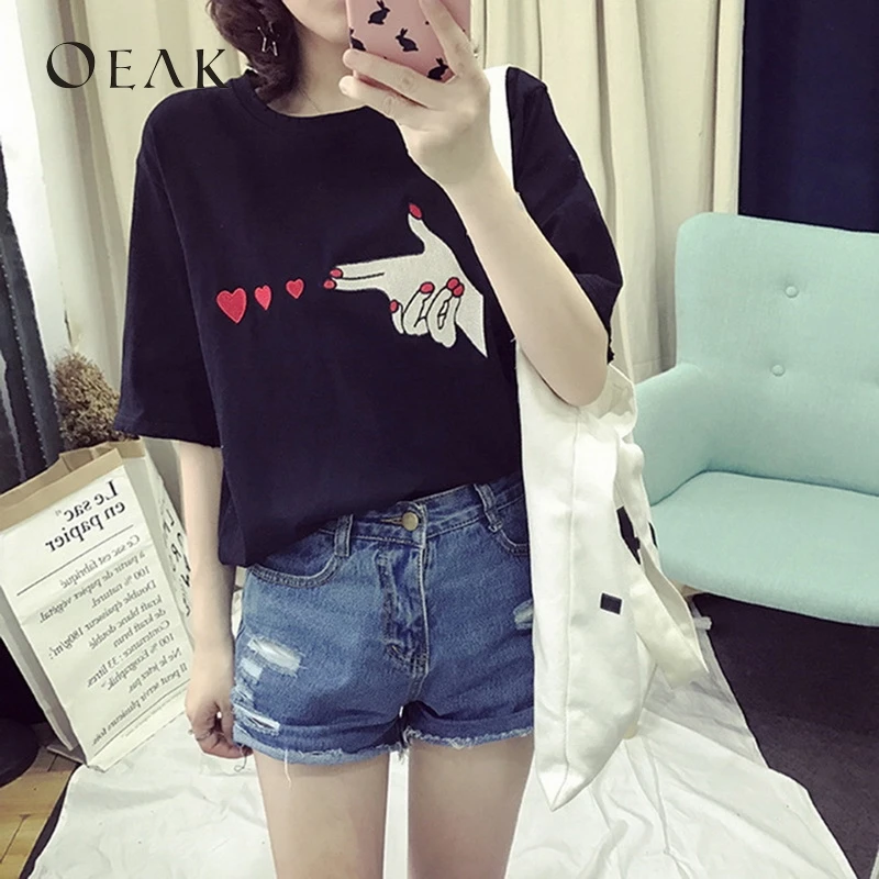 OEAK 3XL Женская Повседневная летняя футболка с коротким рукавом Свободный Топ