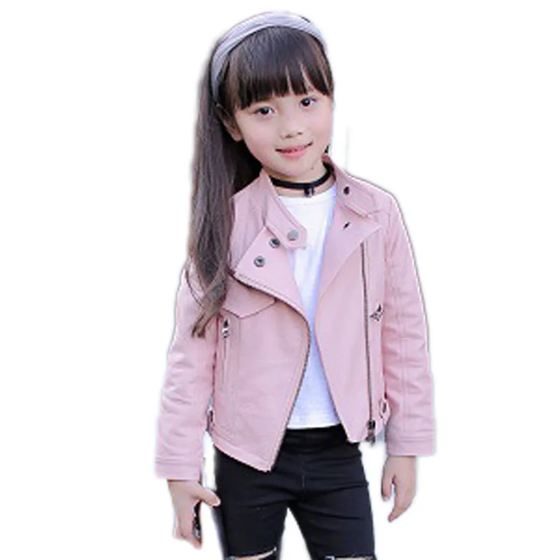 

2018 New Spring Autumn Inner Plus Velvet Faux Leather Jacket Girls Teenages Clothes Children Fashion School Outerwear Coats E407