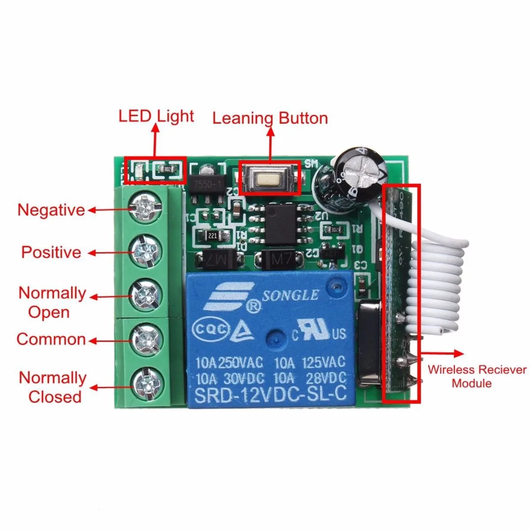 1pc Stable 100M Wireless Relay Switch DIY Remote Control Receiver Relay Switch 1CH DC12V AC22V RF 433MHz Electrical Supplies