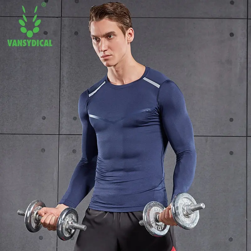 Vansydical Мужские Спортивные Компрессионные рубашки с длинным рукавом для бега