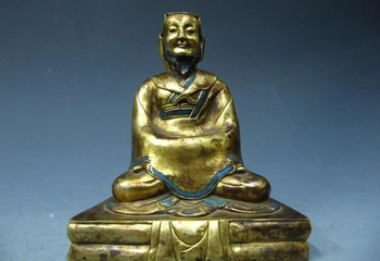 

Collectible bronze lion statue S0898 Tibet Buddhism 100% Pure Bronze 24k Gold Gild Tsongkhapa Buddha Statue