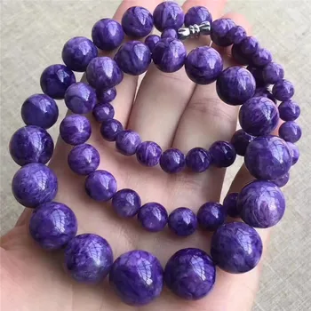 شراءحقيقية الطبيعية بيربل Charoite كريستال جولة الخرز النساء قلادة 7-16 ملليمتر Aaaaa