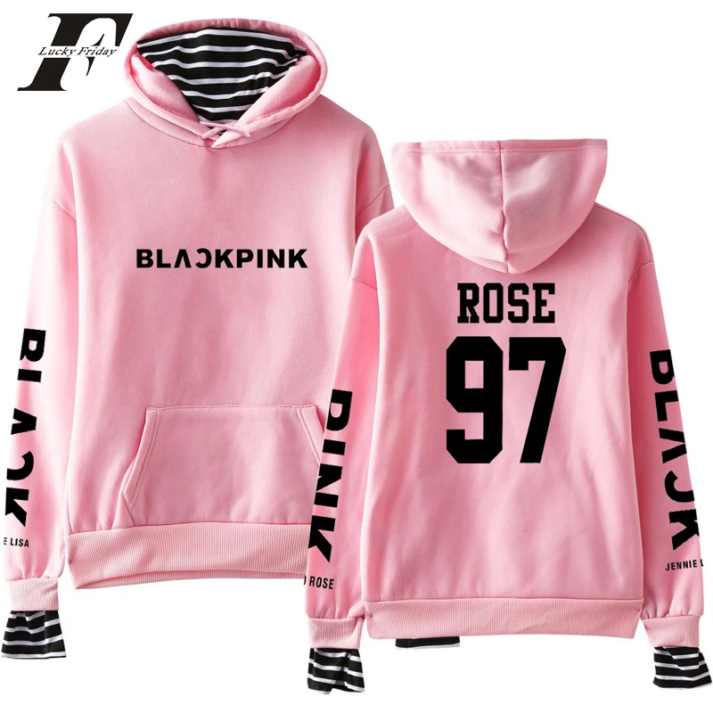 

2018 Kpop Blackpink Casual Loose Fake Two Piece Hoodies sweatshirts Long Sleeve Korean Style Women Men hit hop clothes