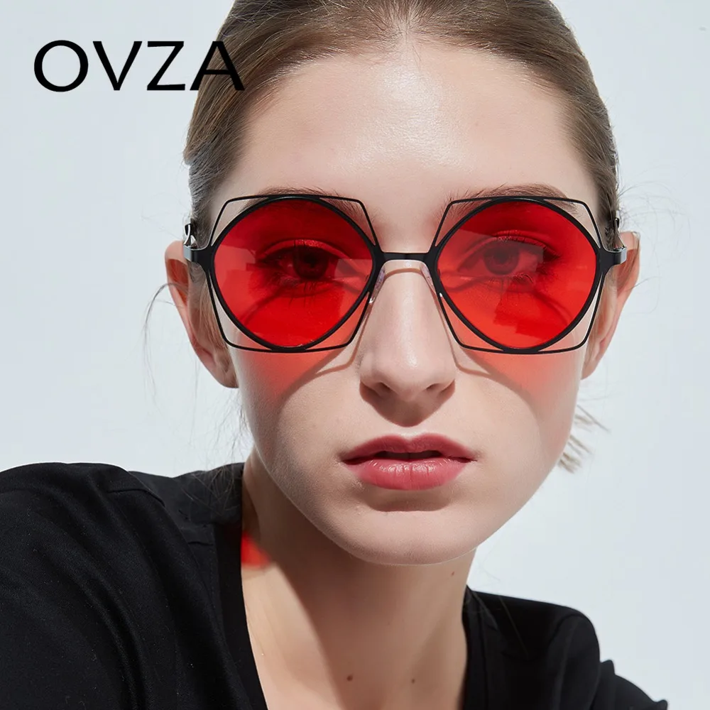 

OVZA Cool Men Sunglasses Punk Women Sun lasses Red Square Openwork Eyeglasses Fashion Goth Style Metal Frame S6030