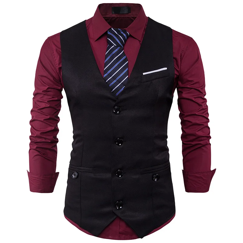 Men Suit Vest Classic V Collar Dress Slim Fit Wedding Waistcoat Mens Formal Slim Dress Sleeveless Vest Men Black Gilet Homme 2XL