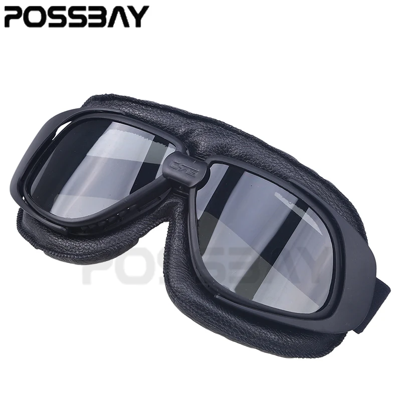 POSSBAY черные кожаные очки солнцезащитные лыжные очки мотокросса пилот для мотоцикла Harley Пользовательские байкерские крейсерские шлемы велосипедные очки