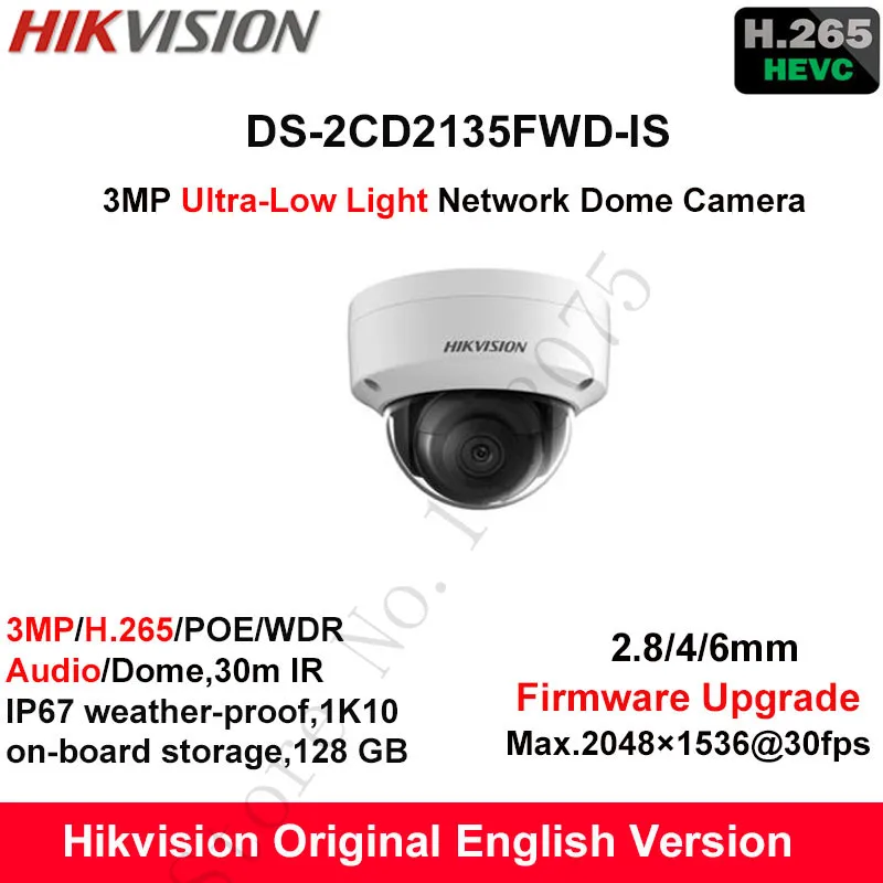 In Stock Hikvision English 3MP H.265+ Ultra-Low Light IP Camera DS-2CD2135FWD-IS Dome CCTV Security Camera WDR POE IP67 Audio camera : image In Stock Hikvision English 3MP H.265+ Ultra-Low Light IP Camera DS-2CD2135FWD-IS Dome CCTV Security Camera WDR POE IP67 Audio camera