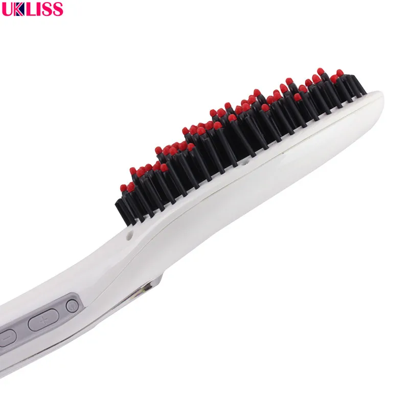 

Rushed Top Fashion Hairbrush Ukliss Lcd Ceramic Hair Straightener Iron Electric Digital Fast Brush Comb Soldering inches hair