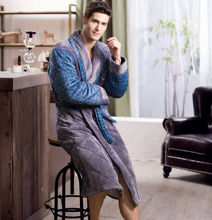 Winter Men Flannel Pajamas Bathtubs Robe 2018 New British Leisure Men Thick Warm Bathing Robes Male Home Wear JW337