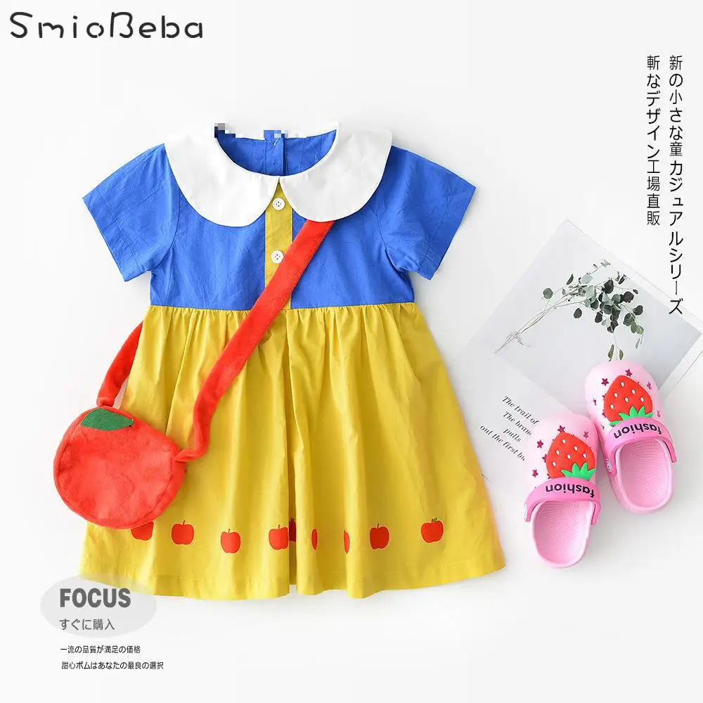 

Kids Princess Dresses For Girls Sister Cosplay Baby Sweet Summer Mothers Kids Collar Print Apple Triangle Crawling Dress Girls