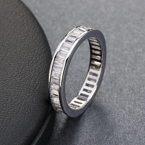 ORSA JEWELS Wedding Bands Silver Color Ring Full Invisible Setting Retangel CZ Eternity Rings for Women Engagement Gift OR62