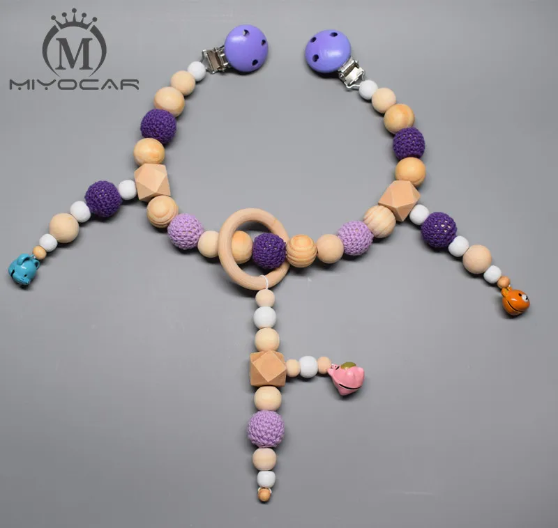 

MIYOCAR purple natural wooden and crochet beads lovely pram charm stroller toy Baby Rattles Mobiles toy rattle stroller chain