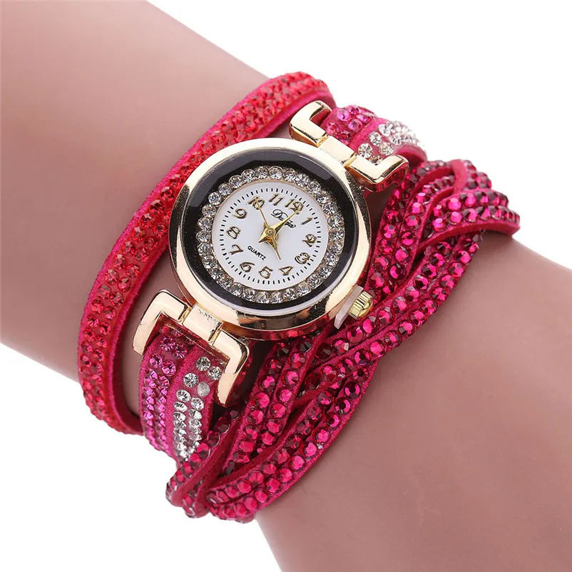 Duoya Брендовые Часы для женщин роскошный кристалл золотой браслет кварцевые наручные часы Стразы Женская одежда подарок часы Relogio - Цвет: Розовый