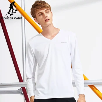

Pioneer Camp new solid long sleeve T-shirt men brand-clothing casual V-neck T shirt male top quality stretch Tshirt ACT702267