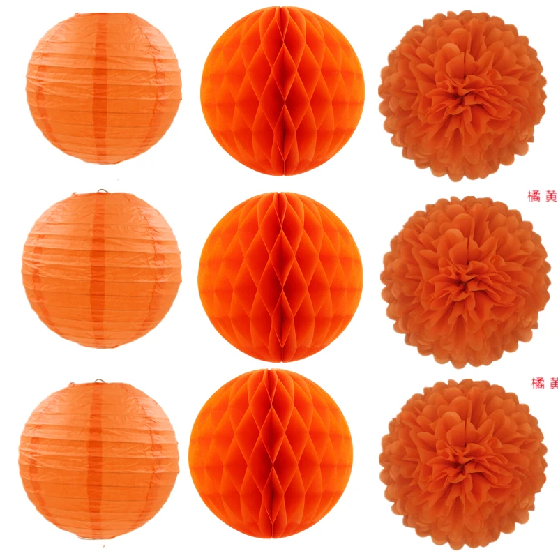 orange 9 шт./компл. пористый шар бумажные фонарики, светильник ткани помпонами вечерние дома декоративная ткань день рождения украшения свадебные принадлежности - Цвет: orange