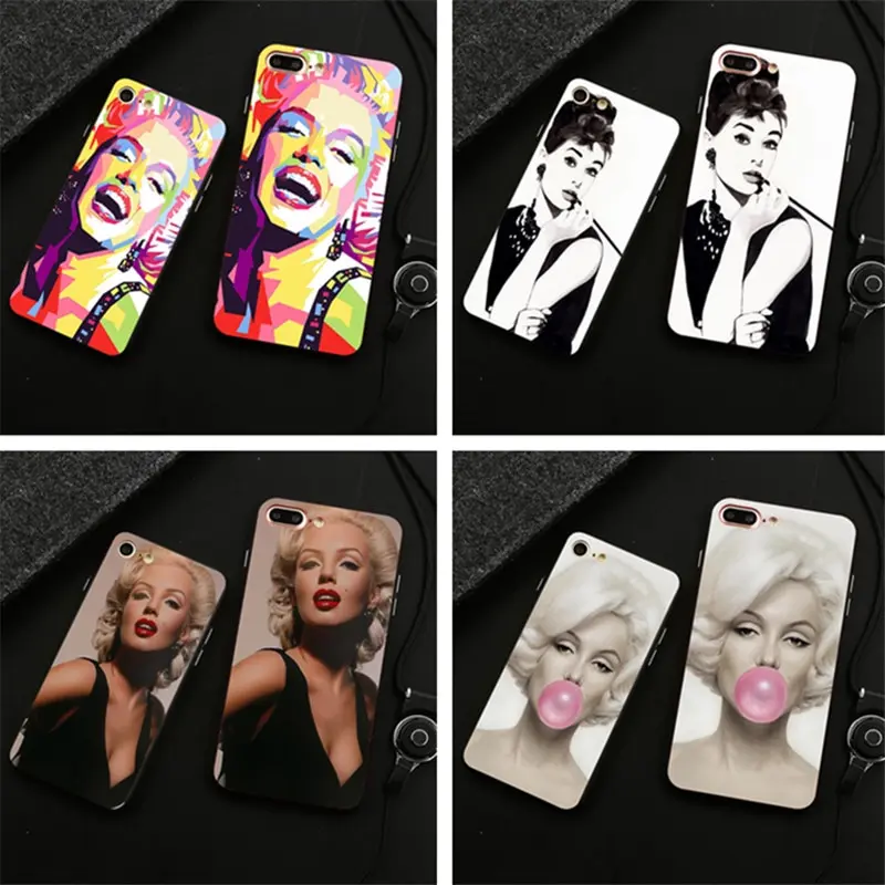Marilyn Monroe Audrey Hepburn Pattern Design Soft Silicone Phone Cases Cover for Iphone 7 6 6S 8 Plus 5S SE X Coque