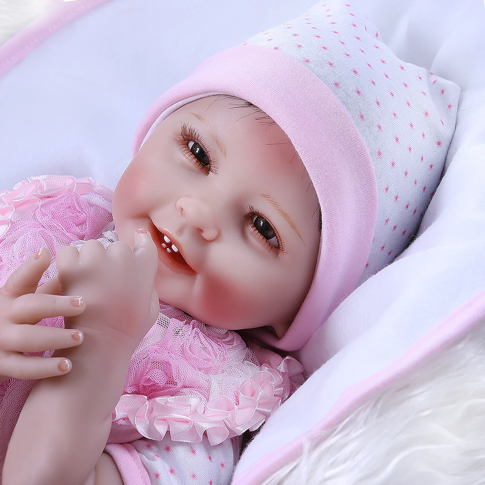 55CM 0-3Month real baby size smile baby with teeth realitic reborn baby doll lifelike soft touch weighted body doll in pink dre