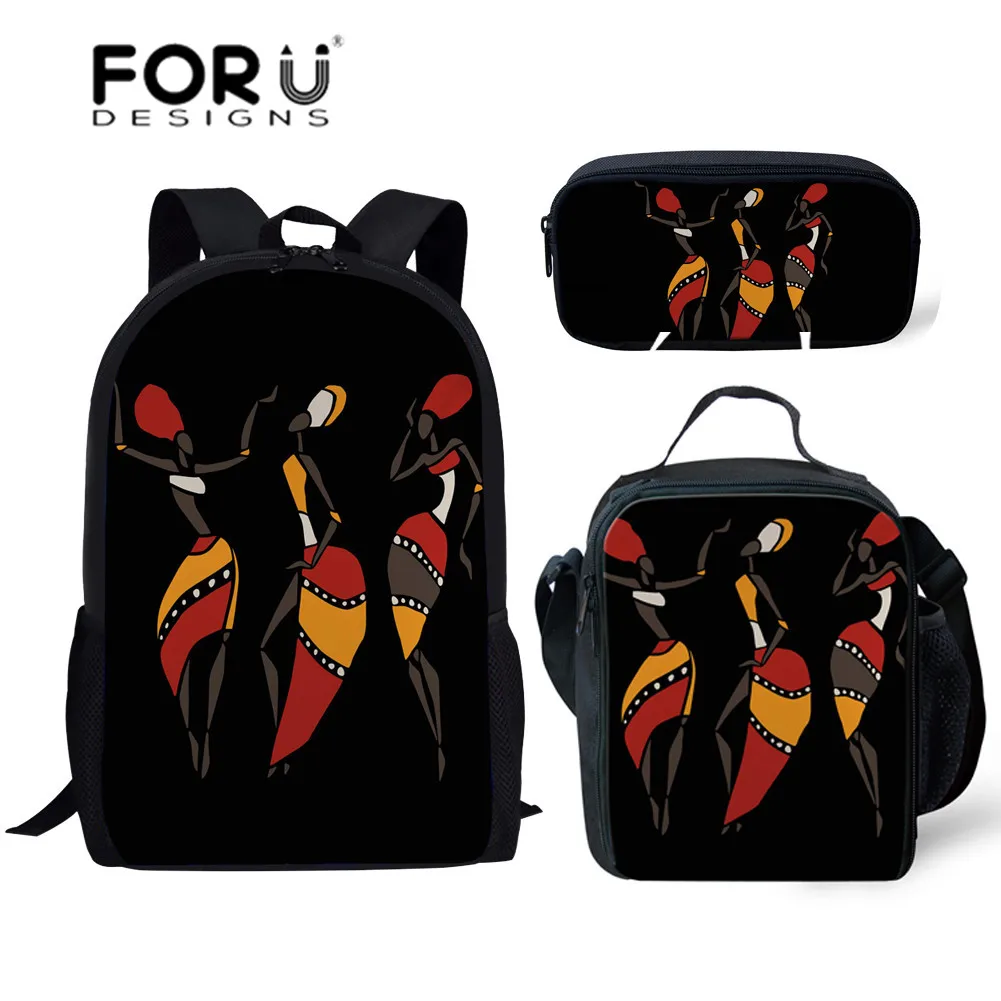 

FORUDESIGNS 3pcs/set Children School Bags for Kids Black Art African Girls Printing School Bagpack Teenager Lunch Box&Pencil Bag