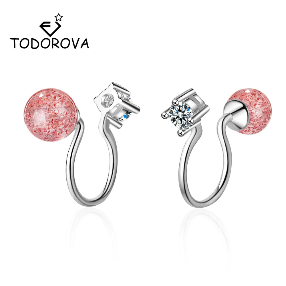 

Todorova Fashion Wedding Party Gift Elegant Moonstone Strawberry Crystal Clip on Earrings Without Piercing Earrings no Ear Hole