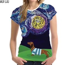 Женская футболка на заказ с изображением таксы и цветов, футболка с рисунком щенка из мультфильма, женская одежда для фитнеса для девочек, кавайная футболка