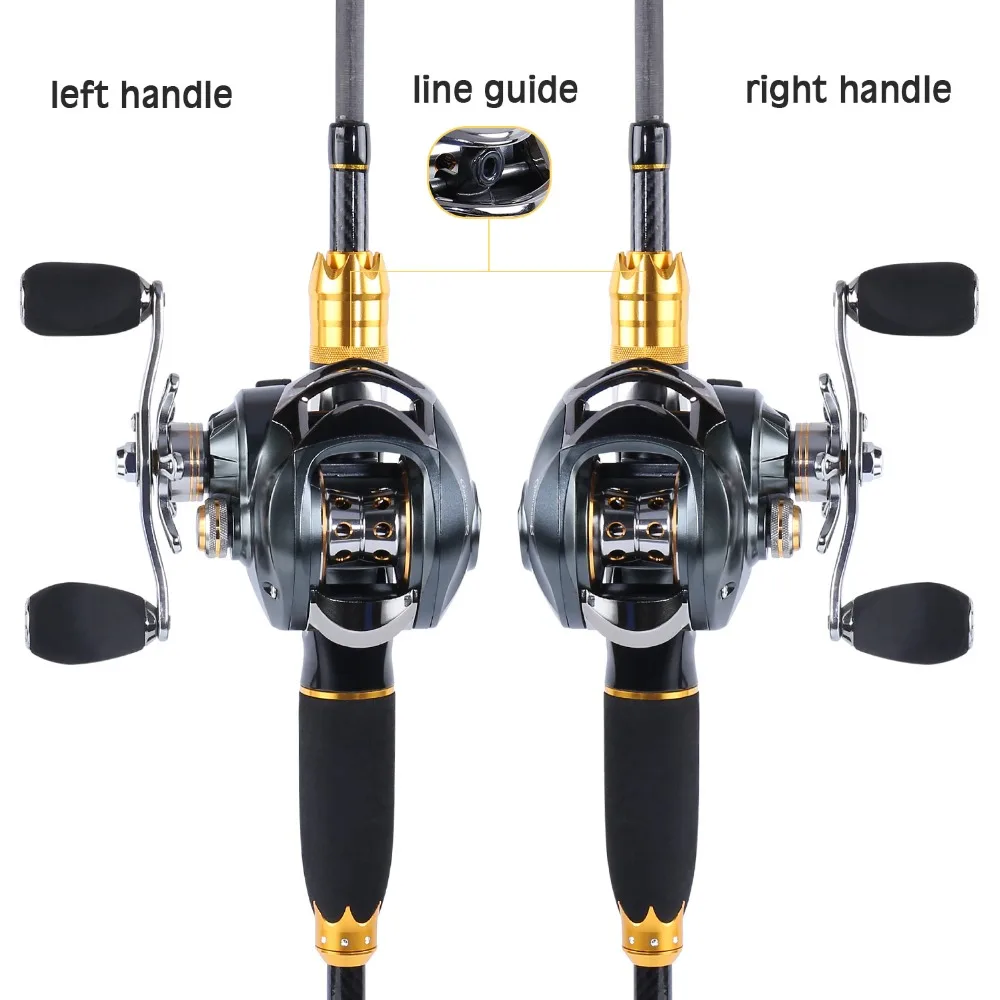 Sougayilang Lure Fishing Rod and Baitcasting Reel 4 Sections Carbon Spinning Lure Rod and Casting Fishing Reel Sets Pesca