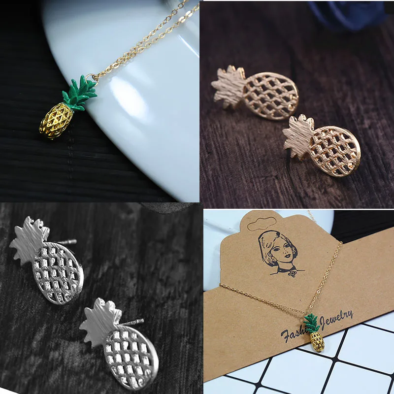 

Small wire drawing with pineapple earrings necklace sets bijoux Fruit long pendant women fashion jewelry sets girl gift x181