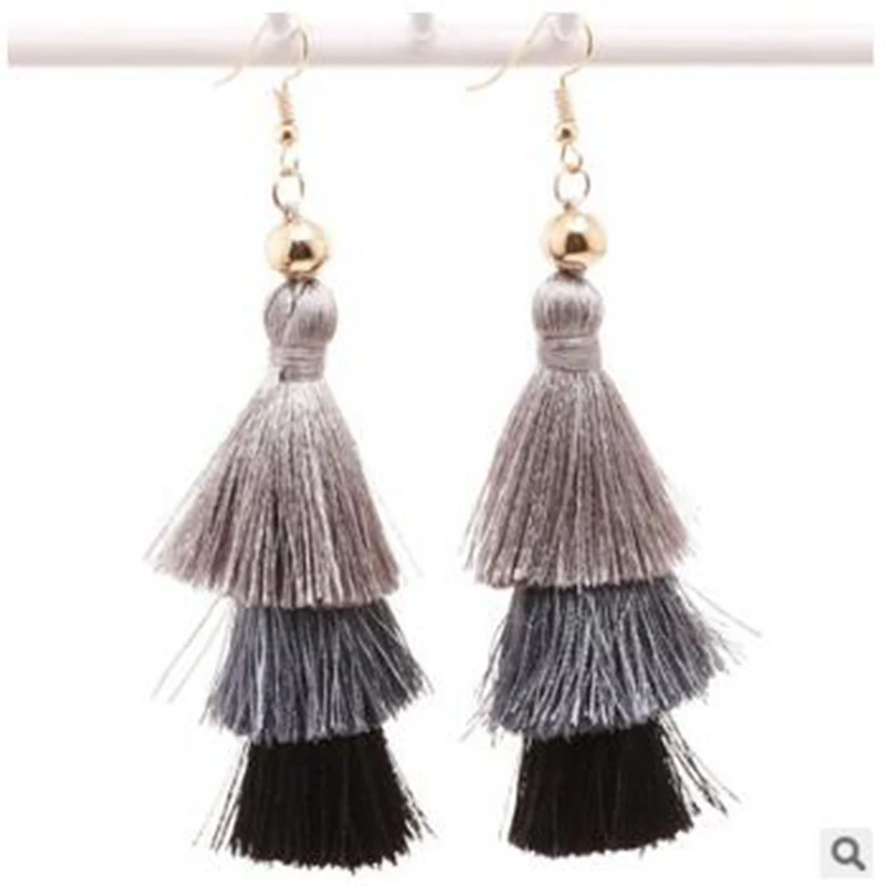 DANZE Vintage Three Layered Gradient Tassel Dangle Earring For Women Boucle D'oreille Femme Drop ship Jewelry Earrings | Украшения и