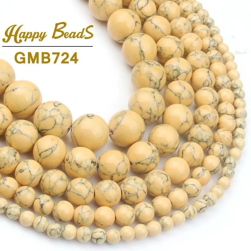 

Yellow Howlite Turquoises Round Loose Spacer Beads For Jewelry Making DIY Charm Fashion Bracelet Perles 15"Strand 4 6 8 10 12mm