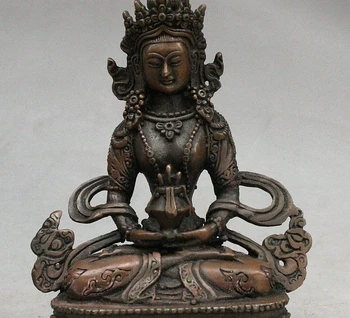 

5 China Buddhism Temple Bronze Amitayus Longevity God Goddess Buddha Seat Statue 160817