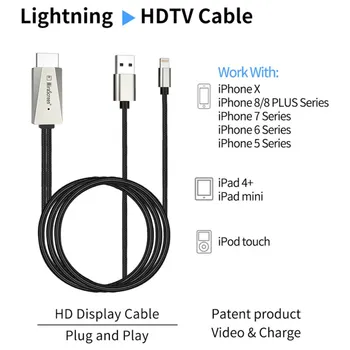 

Mirascreen USB to HDMI display cable for lighting to HDMI cable for apple ios HD TV cable for iphone X iphone 8 7 6 5 ipad ipod