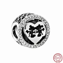 Desney Настоящее серебро 925 проба Микки и Минни Любовь поцелуй шарики для украшений Ясно CZ DIY Fit Пандора Подвески для женщин Jewelry FL464