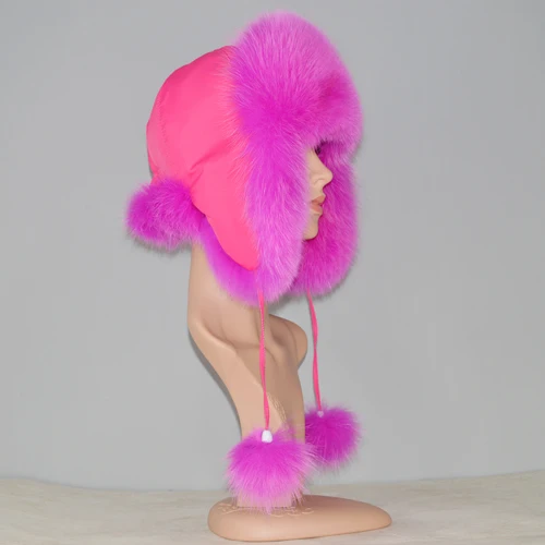 Новое поступление, меховая шапка для женщин из енота, лисы, меховая русская ушанка, зимние толстые теплые уши, модная шапка-ушанка - Цвет: rose