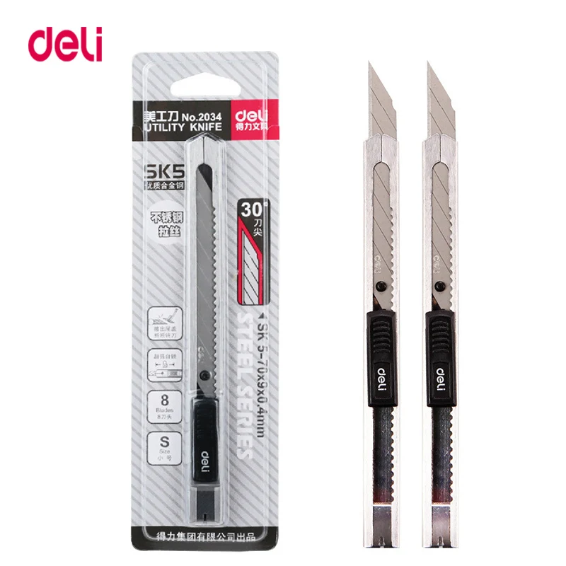 

Deli 1pc High Quality Alloy Steel Knife Durable Utility Knife For Carving Open Box Wallpaper Cutter Material Escolar Stationery