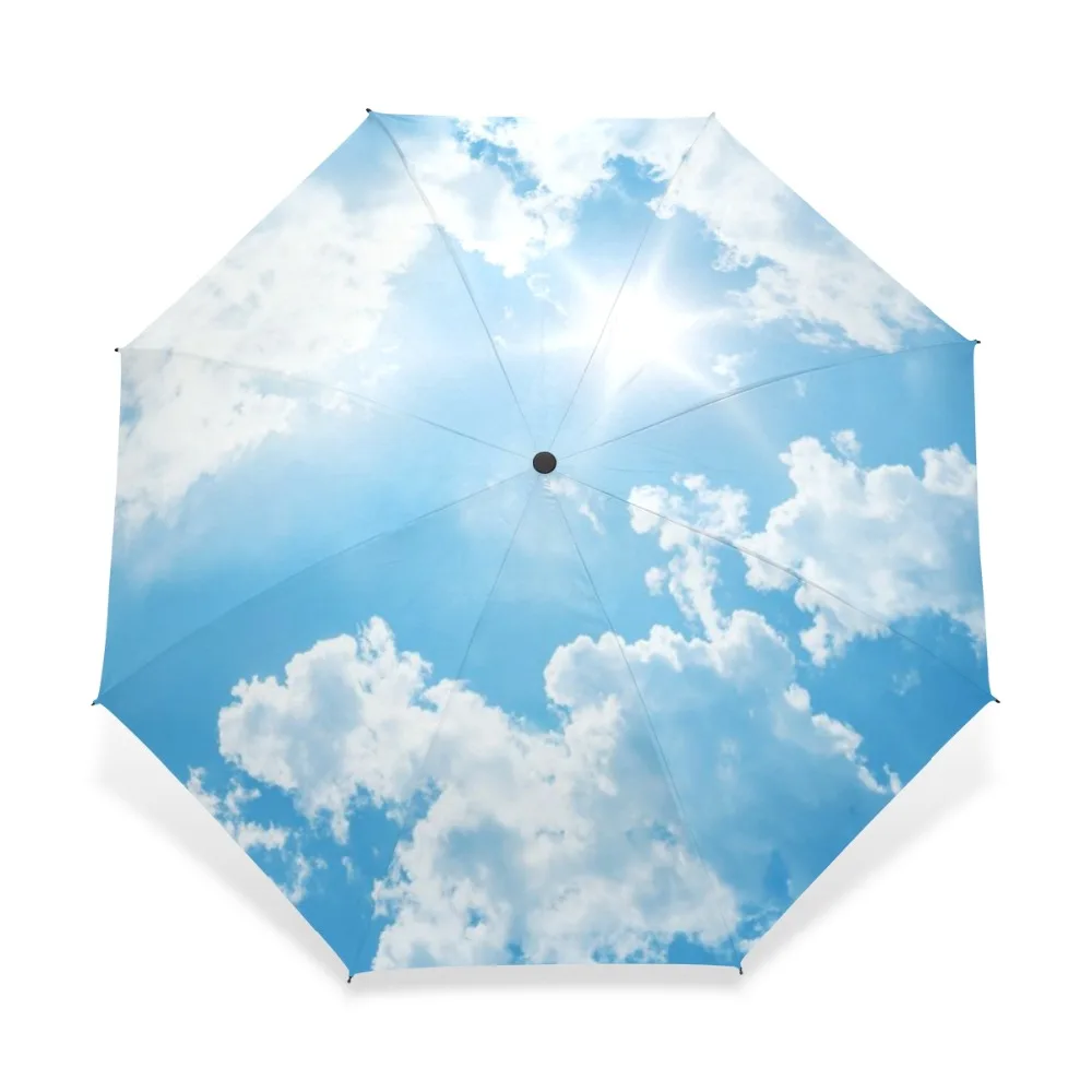 Творческая Роскошные модные три складной Для мужчин зонт небо Kazbrella Ветрозащитный Солнце Дождь Для женщин зонтик принимаем Индивидуальные Дизайн