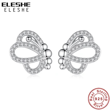 

ELESHE Authentic 925 Sterling Silver Earrings Crystal Sparkling Openwork Butterfly Stud Earrings for Women Fashion Jewelry 2019