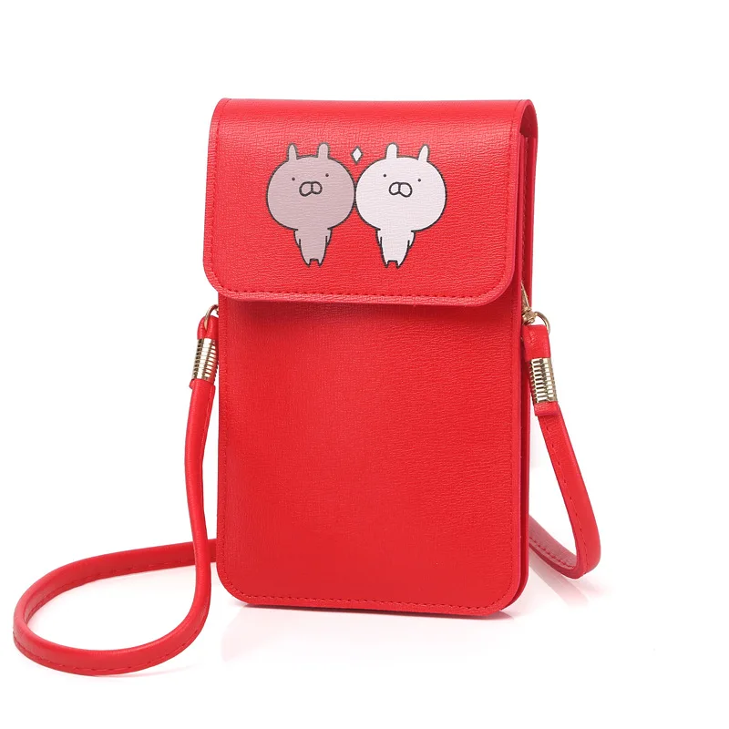 

AOEO Women Shoulder Messenger Bag Fashion PU Leather Multifunction Candy Color Cute Cartoon Girl Crossbody Cell Phone Bag Female