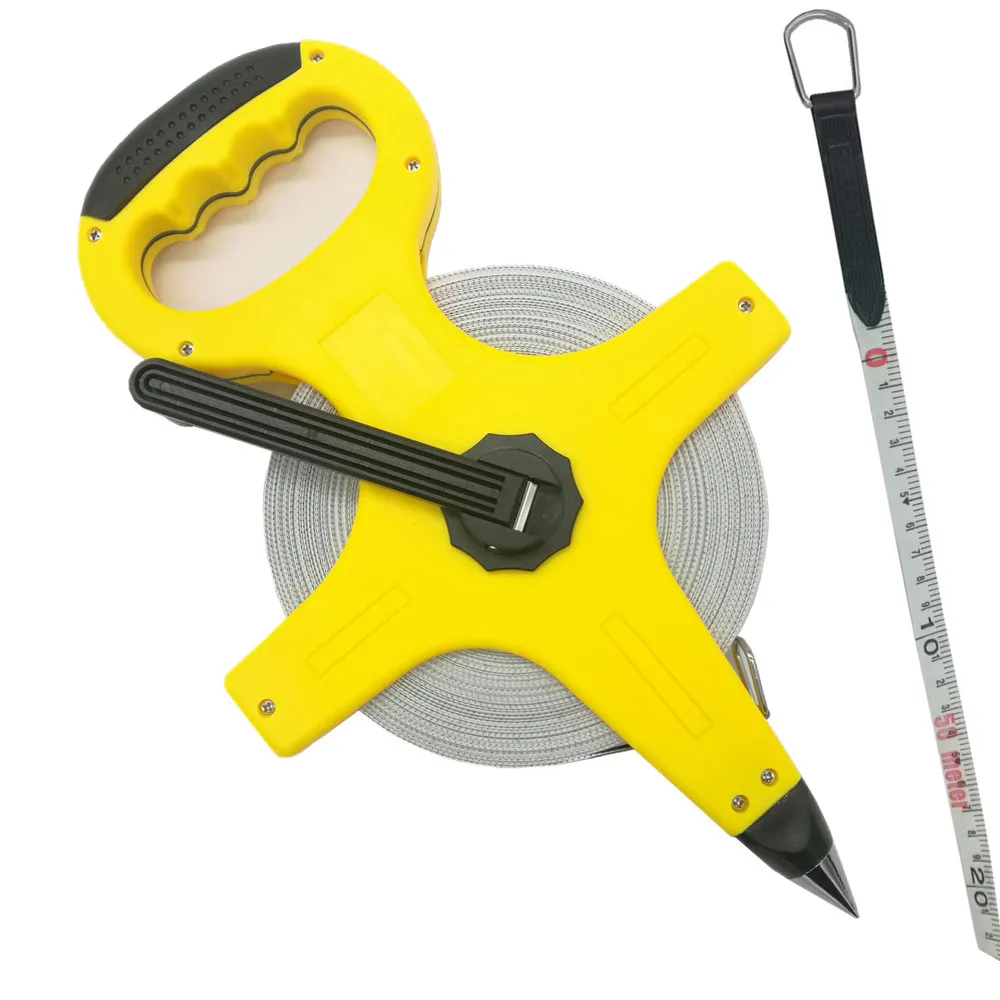 Open Reel Tape Measure 50M Measuring tape measuring tool with ground tip and steel handle for construction projects