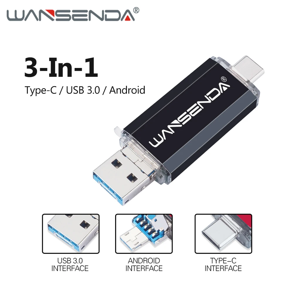 

WANSENDA OTG USB 3.0 Flash Drive Type-C 256GB 128GB 3 in 1 Pen Memory Stick 64GB 32GB 16GB Pendrive Dual Micro USB Type C Sticks