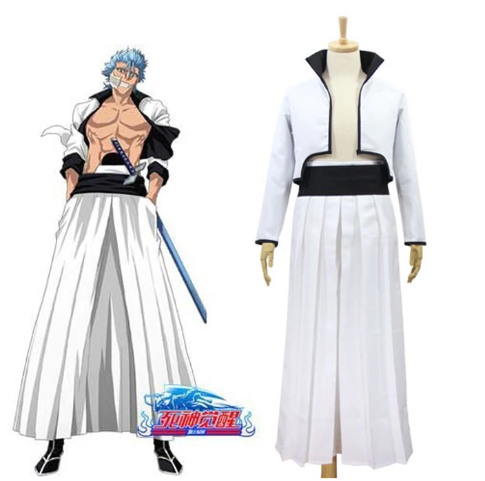 

Anime Bleach Grimmjow Jaggerjack Cosplay Costume Jeagerjaques Full Set White Kendo Kimono ( Jacket + Pants + Belt )