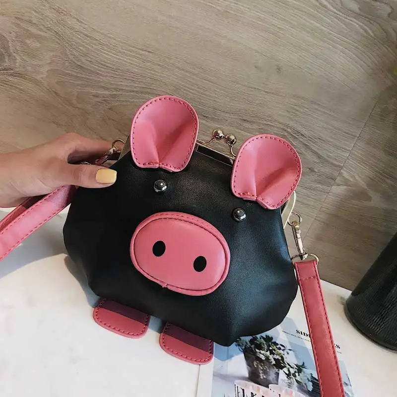 Черный HuckLuto новая ограниченная скидка времени корейская мода Милая панельная розовая свинья маленькая нагрудная сумка кожаная женская сумка - Цвет: Черный