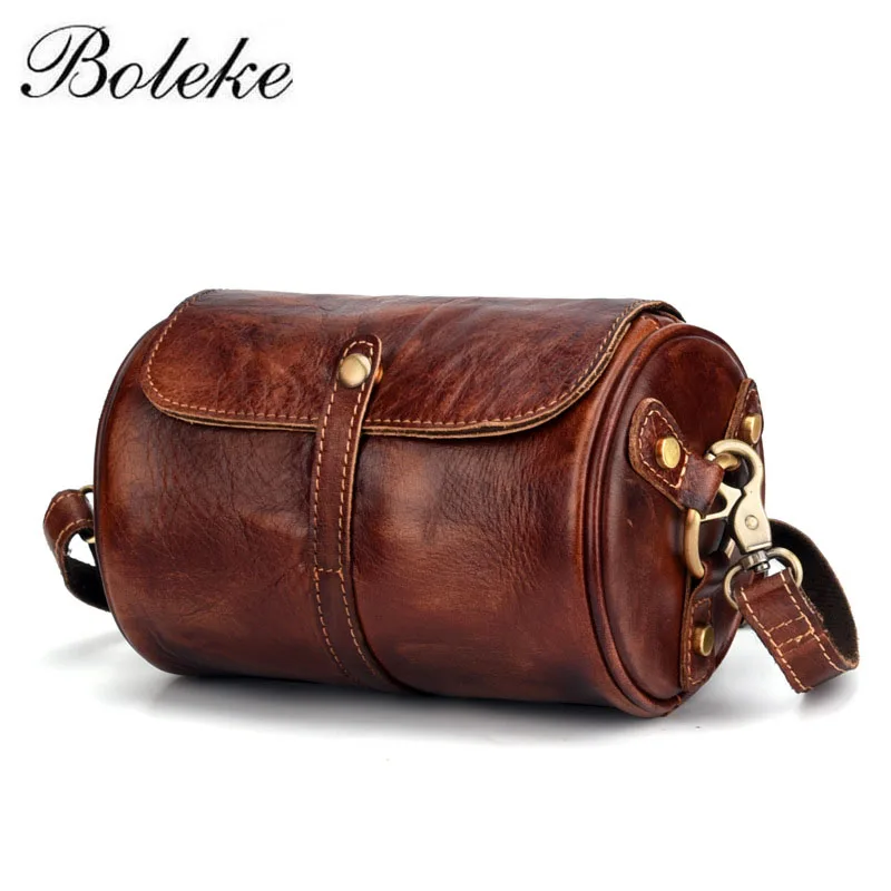 Brush Color Genuine Leather Men&#39;s Bags Crossbody Bag vintage Sling messenger bag men&#39;s Bucket ...