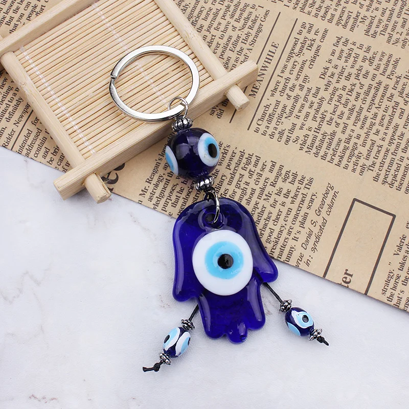 

2017 keychain Glass hasma Good Luck evil eye Charms Keychain Protection Religion Jewelry Gifts 1pc